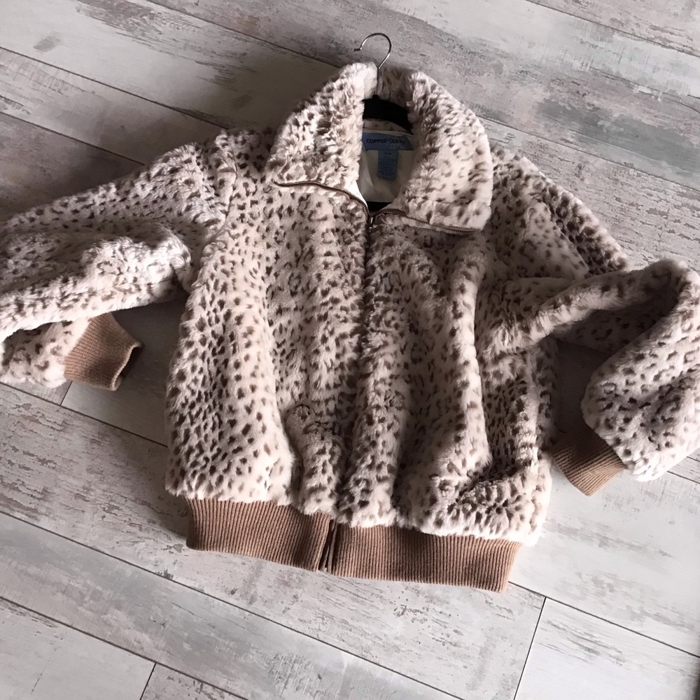 Copper Key Cream and Brown Faux Fur Leopard-Print Puffer Jacket